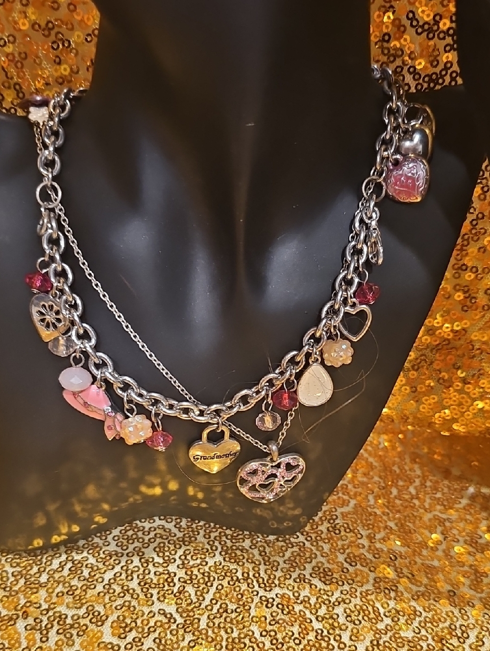 Pink Heart And Ribbon Jewelry Set With 1 Ring And 1 Bracelet And 2 Necklaces. - Picture 2 of 7